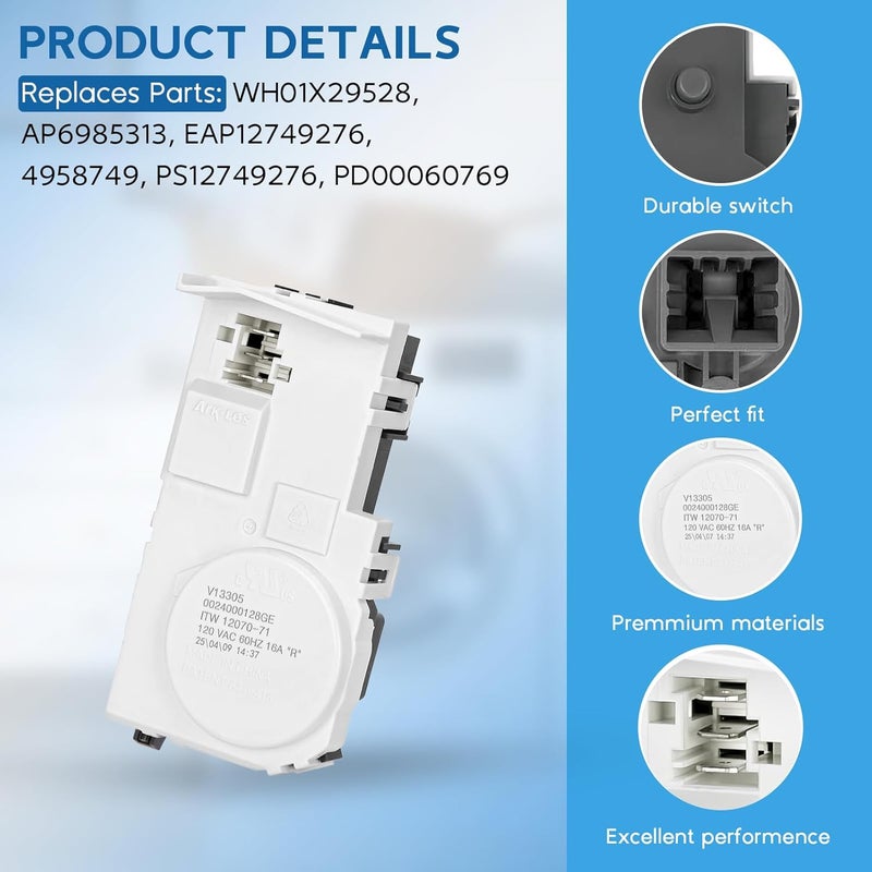 Cusvivid Upgraded WH01X29528 Washer Door Lock for GE Front Load Washing Machine Replaces AP6985313, EAP12749276, 4958749, PS12749276, PD00060769 Door Lock - Image 3